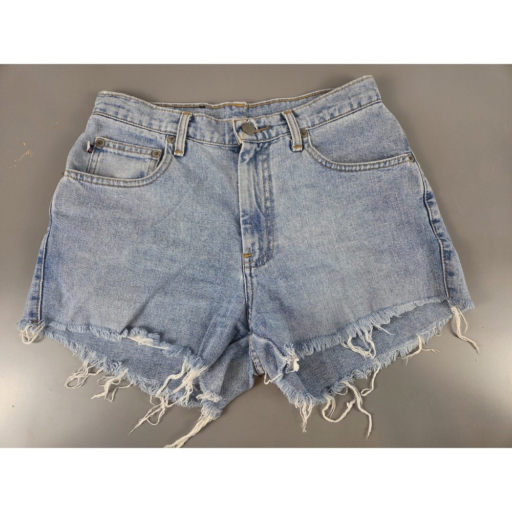 VTG Polo Jeans Co Ralph Lauren Cutoff Denim Shorts Flag Patch Light Wash Sz 6